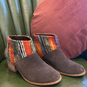 Toms Multicolor Knit and Brown Ankle Boots